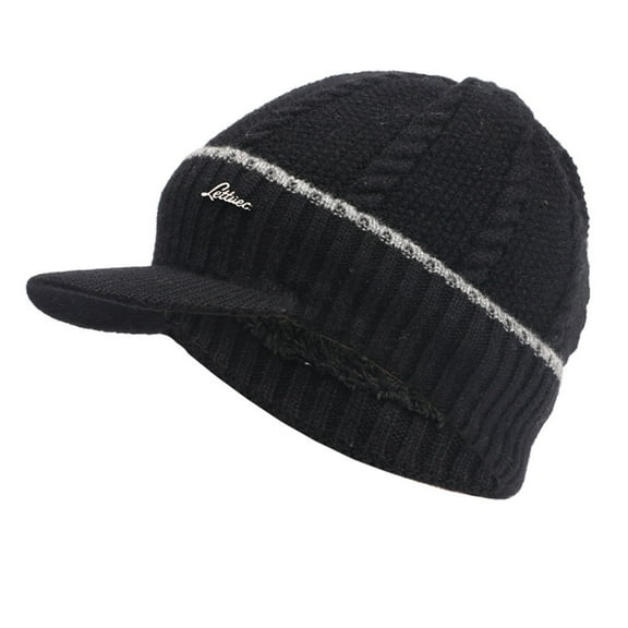 BLOCLOALO Baseball Caps Winter Outdoor Sports Visor Beanie Knit Ski Hat with Brim Fleece Lined Skull Cap Black One Size