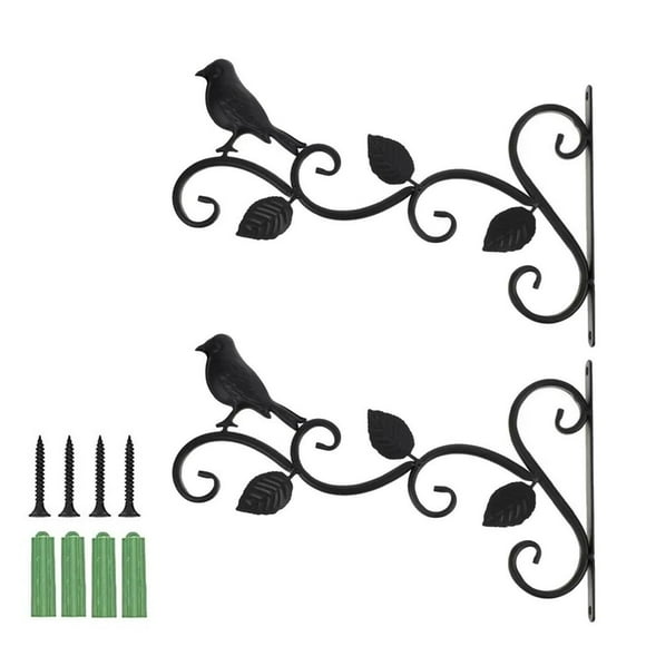 2Packs Hanging Basket Bracket Metal Hanger Porch Yard Balcony for Lanterns Planter - 3 Leaf Birds