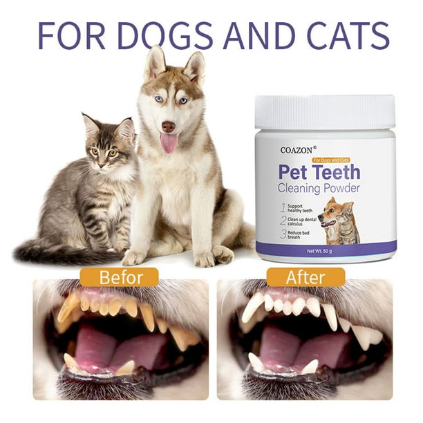 Polvo limpiador bucal para limpieza dental de mascotas para gatos y perros. Control del mal aliento y el sarro. Limpieza del mal aliento y el mal olor.