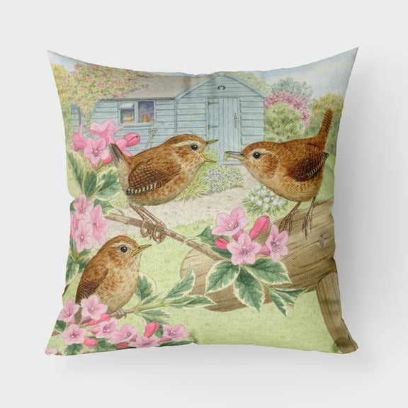 Carolines Treasures ASAD183APW1818 Wrens by Sarah Adams Canvas Decorative Pillow  18H x18W multicolor