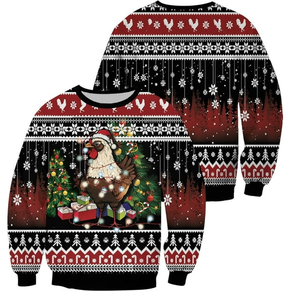 Lotusprinthandmade Chicken Ugly Christmas Sweater (Midweight) S-5XL Multicolor (S)