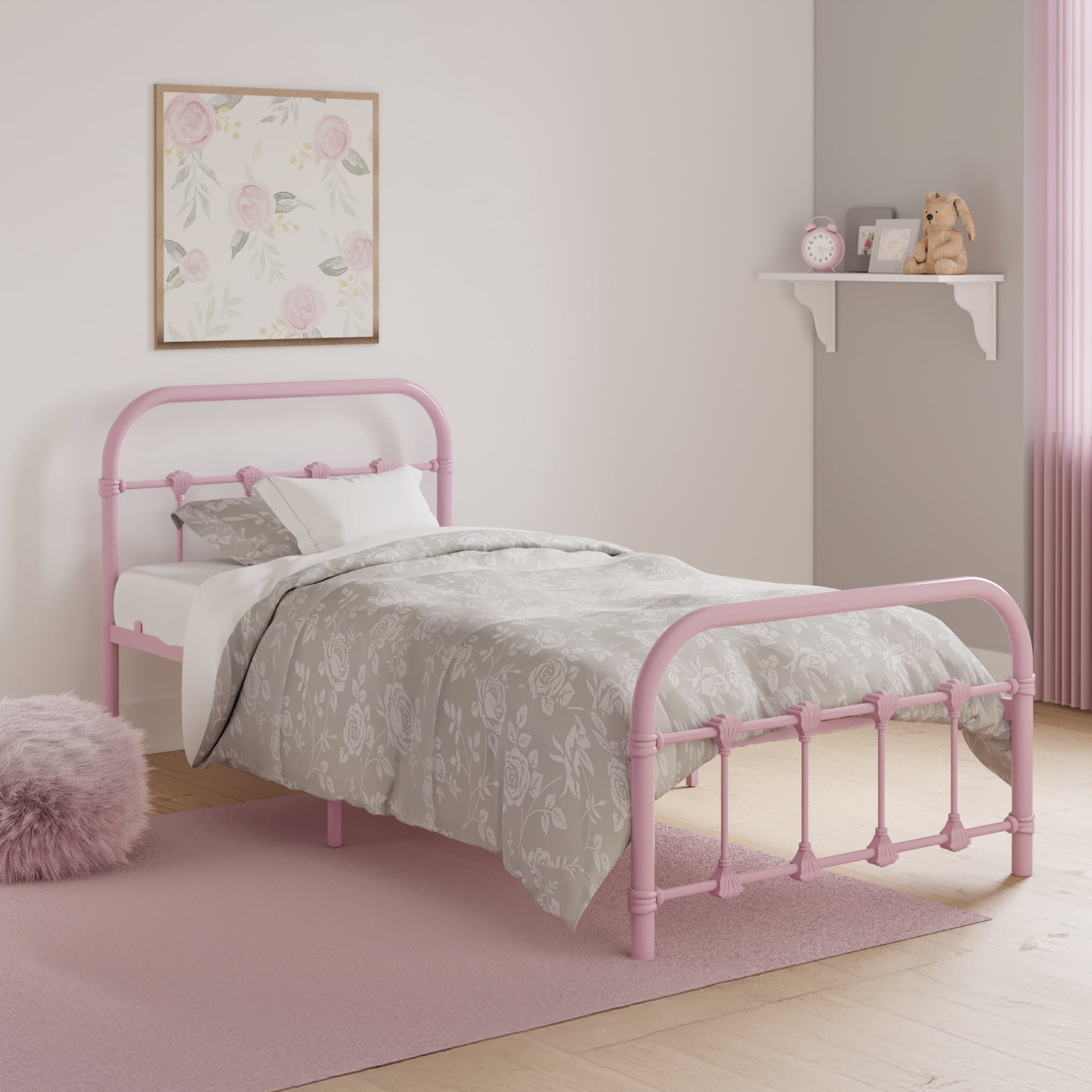 BK Furniture Melissa Metal Bed, Twin, Pink