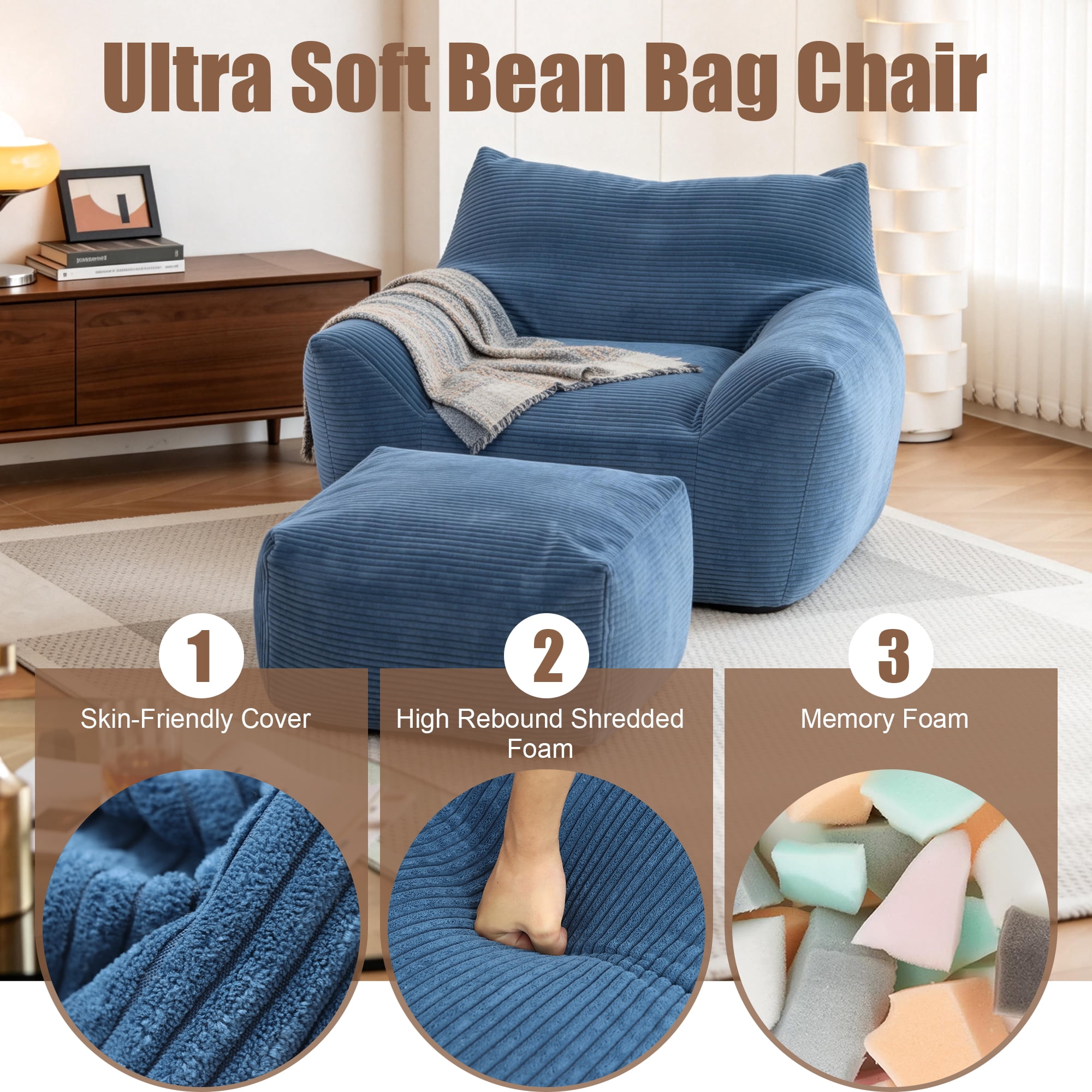FFZ Oversized Bean Bag Chair For Adults Comfy Lazy Sofa Living Room Bedroom
