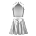 thumbnail image 2 of renvena Children Girls Ballet Dance Jazz Hip Hop Metallic Sleeveless Tank Tops and Flared Pleated Skirt 8-14 Silver 12, 2 of 7