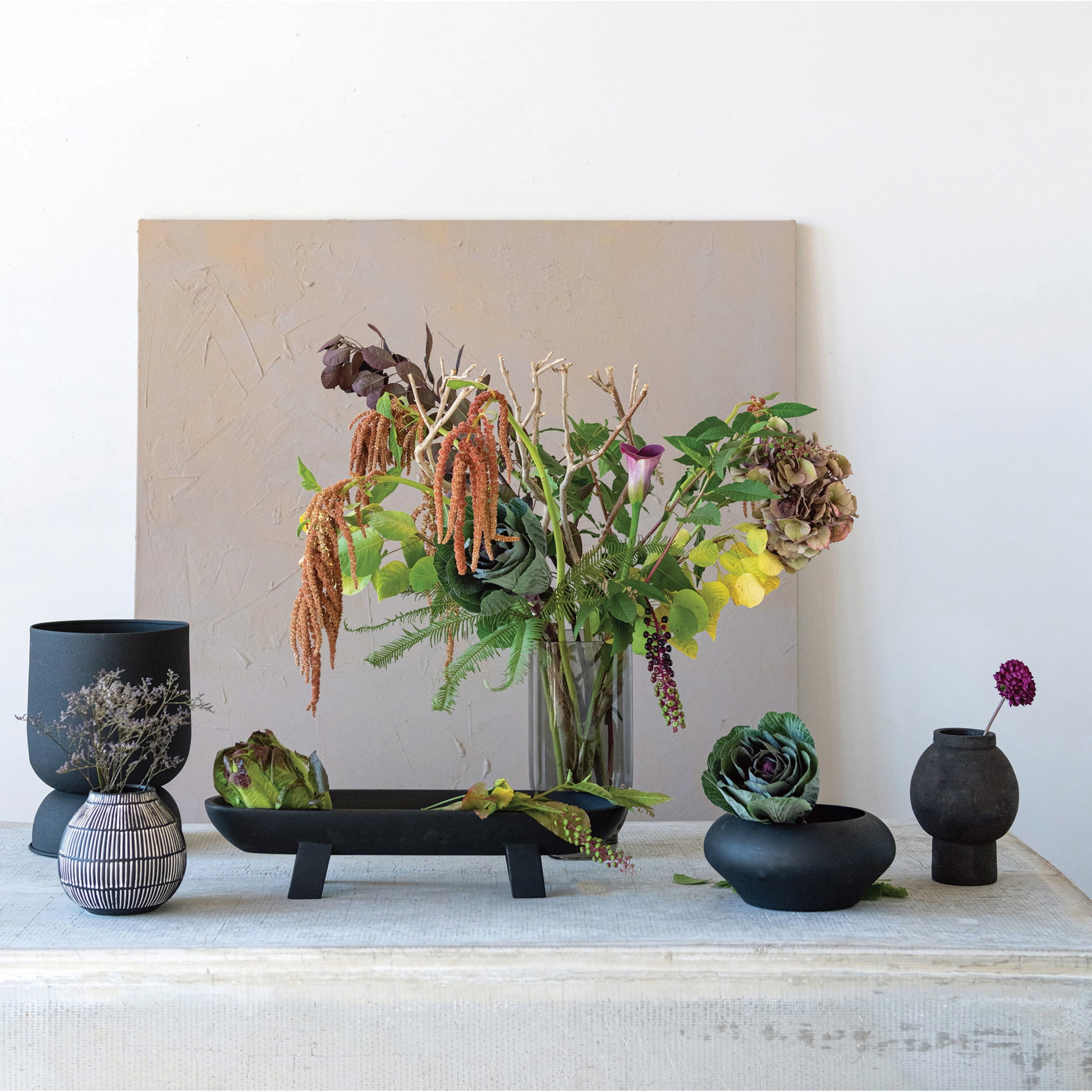 Bloomingville Textured Metal Footed Planters, Black Finish, Set of 3 (Holds 9", 8" & 7" Pots)