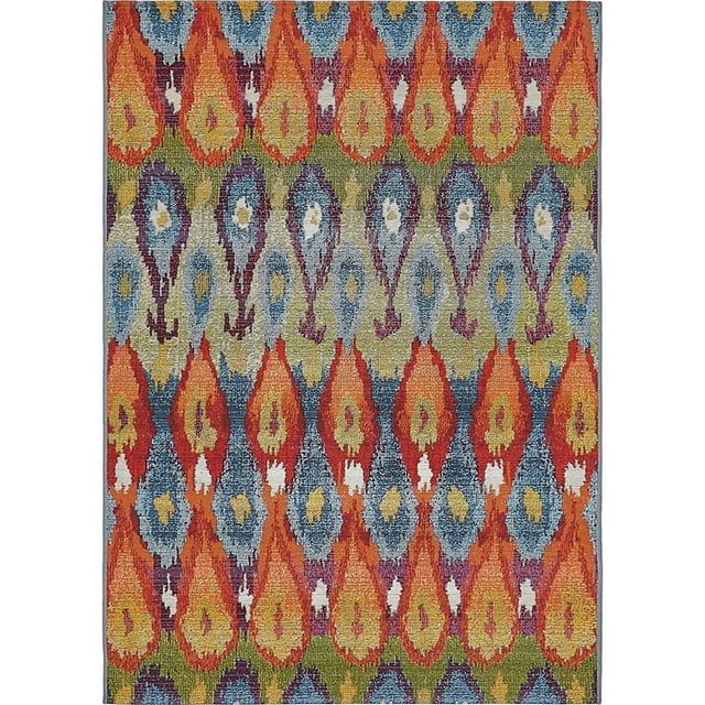 Unique Loom Outdoor Modern Abstract Ikat Rug 4' x 6' Rectangle Multi/Blue