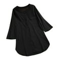 thumbnail image 2 of qILAKOG Women's Cotton Linen Cardigan Long Sleeve Button-Down V-Neck Tops Womens Solid Shirt Women Tunic Tops Ladies Casual Blouses Female T Shirts Solid Work Tops for Women, Black&L, 2 of 5