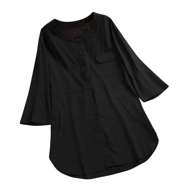 Pompotops Chemise Femme Unie Vintage Décontractée en Coton et Lin à Manches Courtes Col en V Hauts/chemise Liquidation