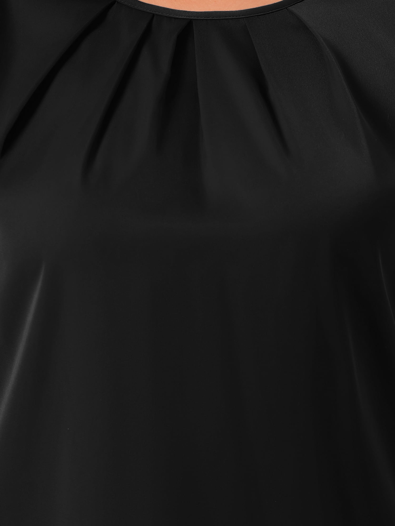 DARING DIVA Women's Plus Crew Neck Pleated Blouse 4X Black
