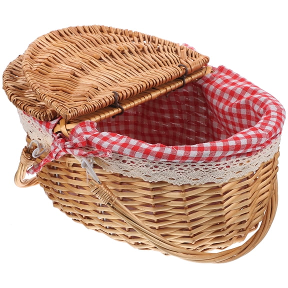 Rustic Woven Basket Wicker with Handles Fake Picnic Baby Shopping