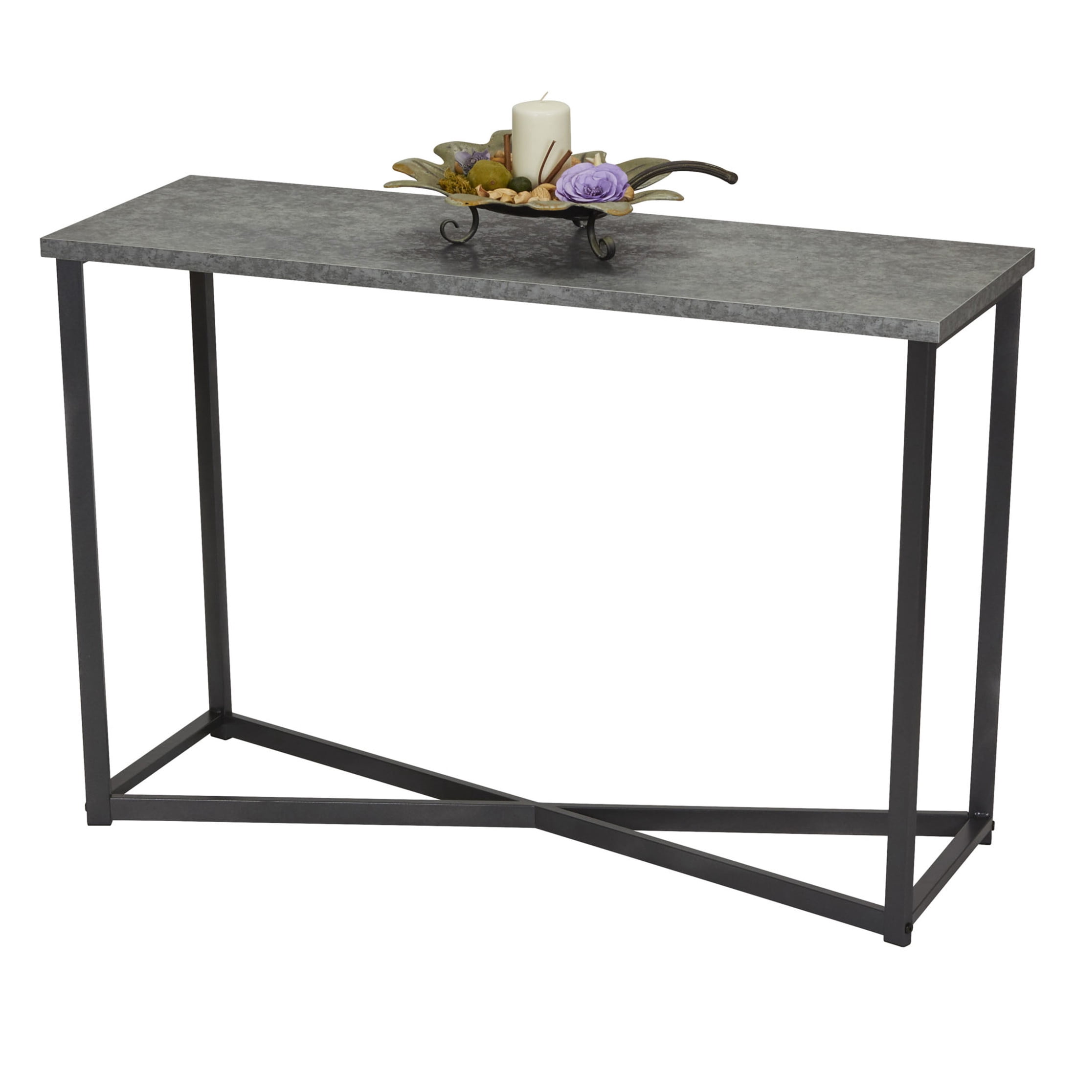 Household Essentials Jamestown Console Sofa Table Rustic Slate Concrete and Black Metal