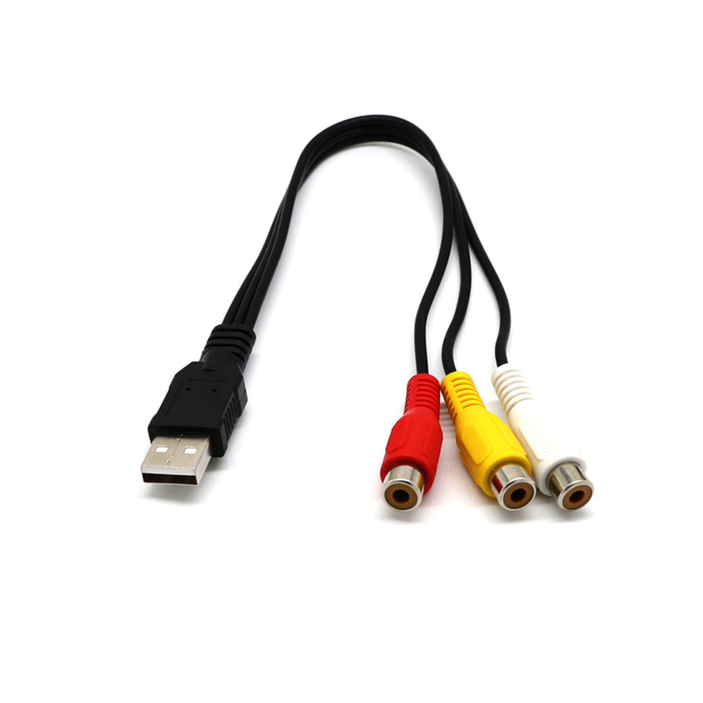 USB Male to 3 RCA Female Adapter Audio Cable Video Converter AV Cord