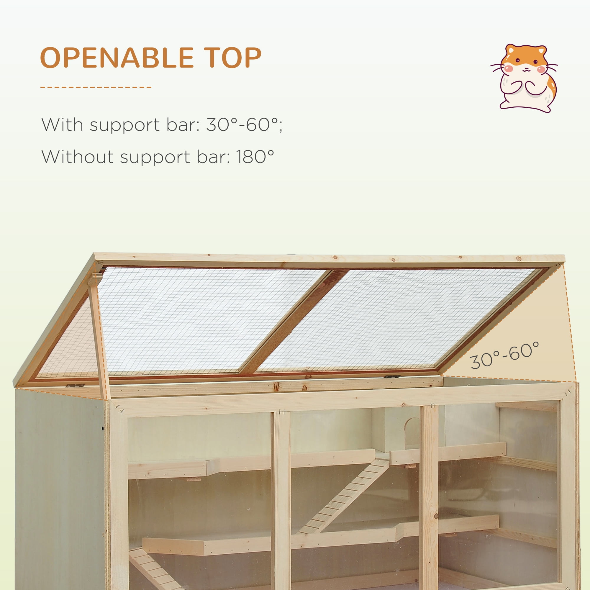 Extra Large Wooden Hamster Cage, Gerbil Cage, and Other Small Animal Habitat, Hamster Habitat with Opening Roof, Hut, Ramps, Natural