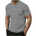 thumbnail image 2 of COSFO Mens T Shirts Short Sleeve Casual Henley Tops Striped Pullover Button Loose Mens Graphic Tees, 2 of 5