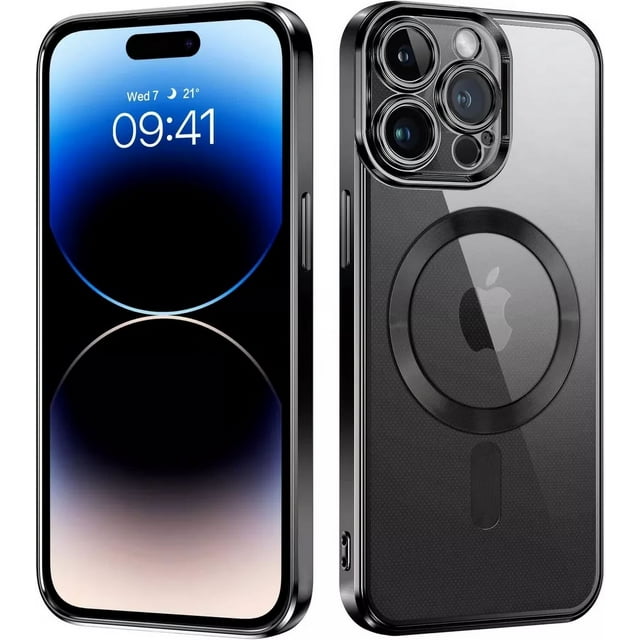 Pour Apple iPhone 16 Pro Étui Magnétique avec HaloLock Antichoc Protecteur Électroplacage Étui Transparente - Noir