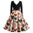 thumbnail image 3 of Fgvctg Valentine's Day Vintage Cocktail Dresses for Women Love Heart Print Vintage Cocktail Dress Lightweight V Neck 50's Dress Long Sleeve Dressy Elegant Clothing Khaki L, 3 of 3