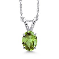 Gem Stone King 10K White Gold Green Peridot Pendant Necklace for Women | 0.50 Cttw | Gemstone August Birthstone | Oval 6X4MM | With 18 inch Chain