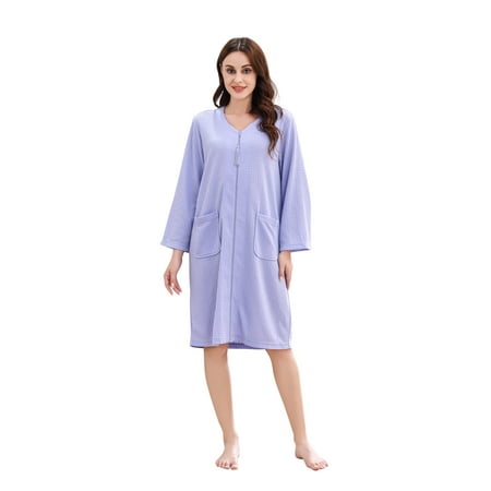 

Richie House RH Women s Zipper Robes Half Sleeve Zip Front Knee Length Lightweight Housecoats S-3XL RHW4010