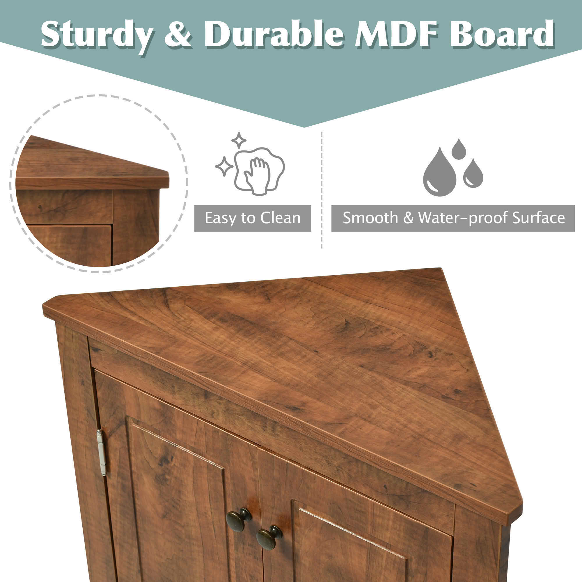 MAYEERTY Brown Triangle Bathroom Cabinet Adjustable Shelves Freestanding Floor Cabinet