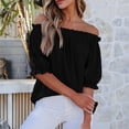 thumbnail image 5 of Womens Tops Short Sleeve Shirts Off the Shoulder Tops for Women Crewneck Dressy Casual Blouses Black 2XL, 5 of 5