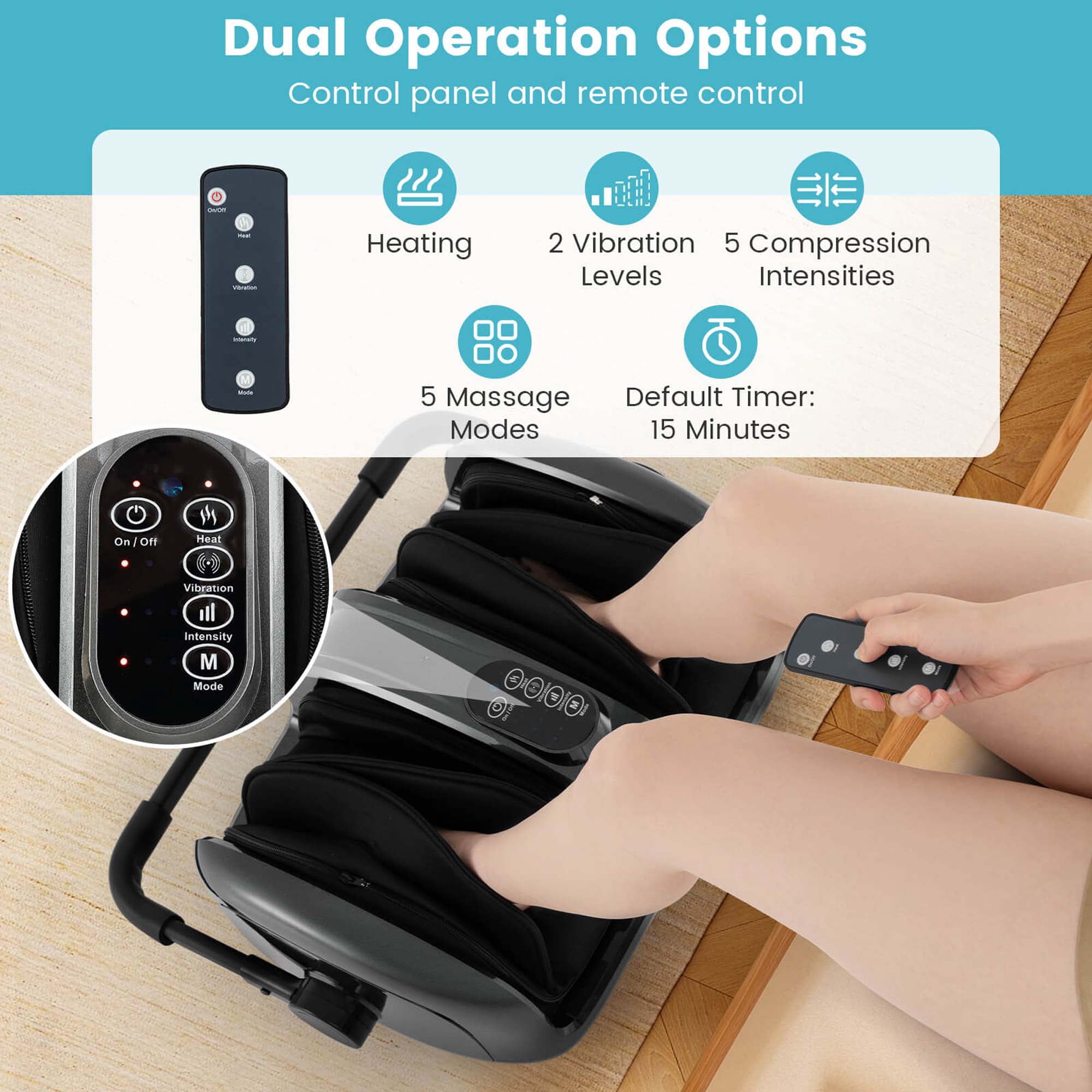 Costway Foot & Calf Massager Vibration Compression Electric Leg Massager Machine with Heat Gray