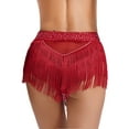 thumbnail image 6 of Doomiva Women 2Pcs Latin Dance Outfit Figure Skating Dress One Shoulder Crop Top + Tassel Shorts Burgundy S, 6 of 7