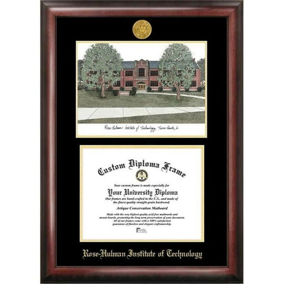 Campus Images IN994LGED-1185 8.5 x 11 in. Rose Hulman Institute of Technology Gold Embossed Diploma Satin Mahogany Frame with Lithograph