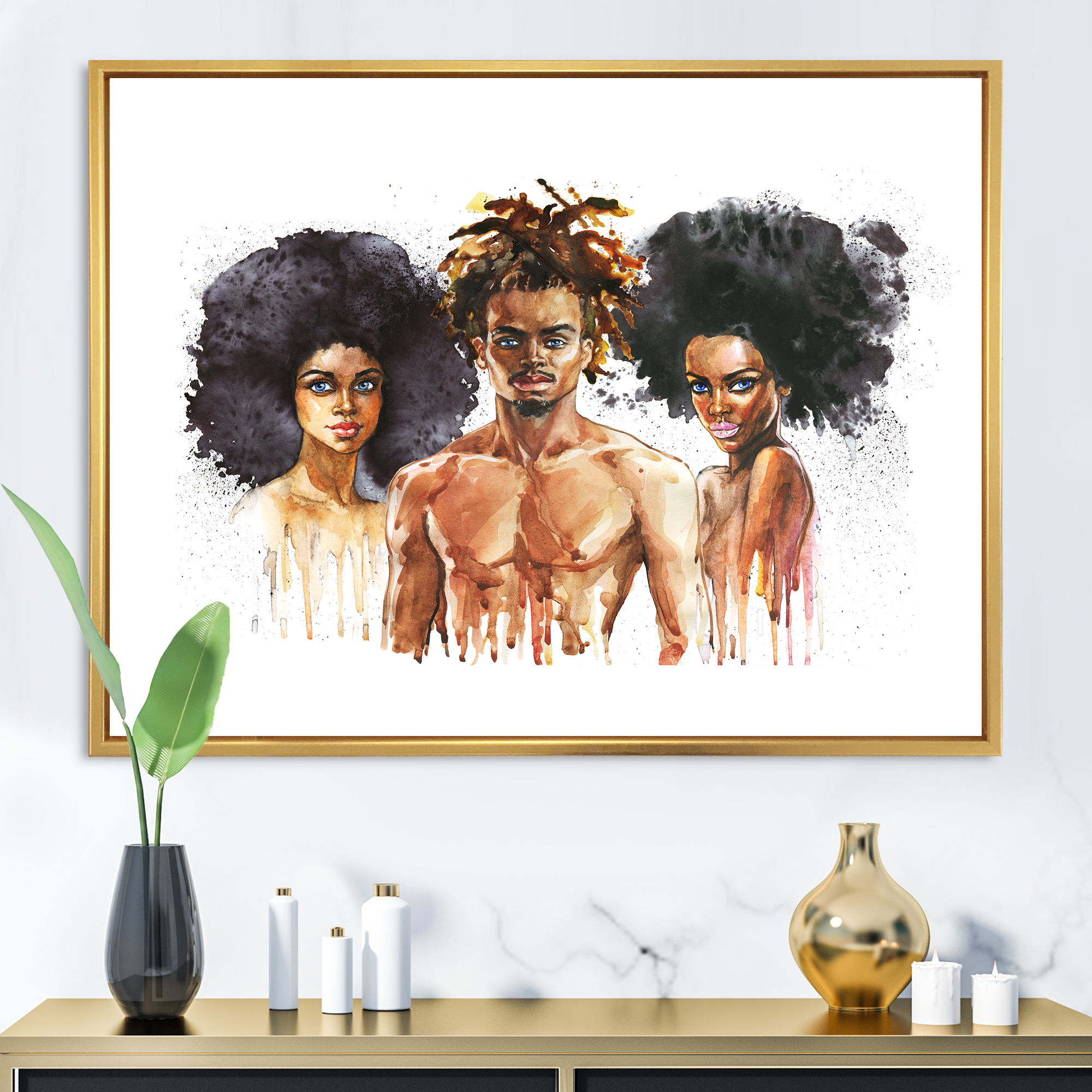 Designart 'Afro American Fashion Portraits' Glam Framed Canvas Wall Art Print