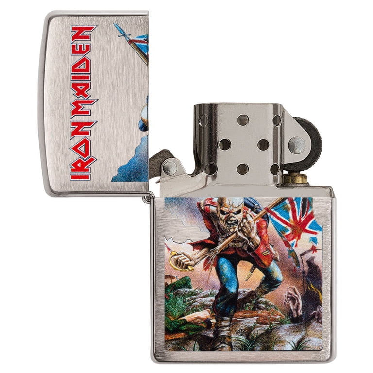 Zippo Iron Maiden Pocket Lighter, Brushed Chrome, Windproof