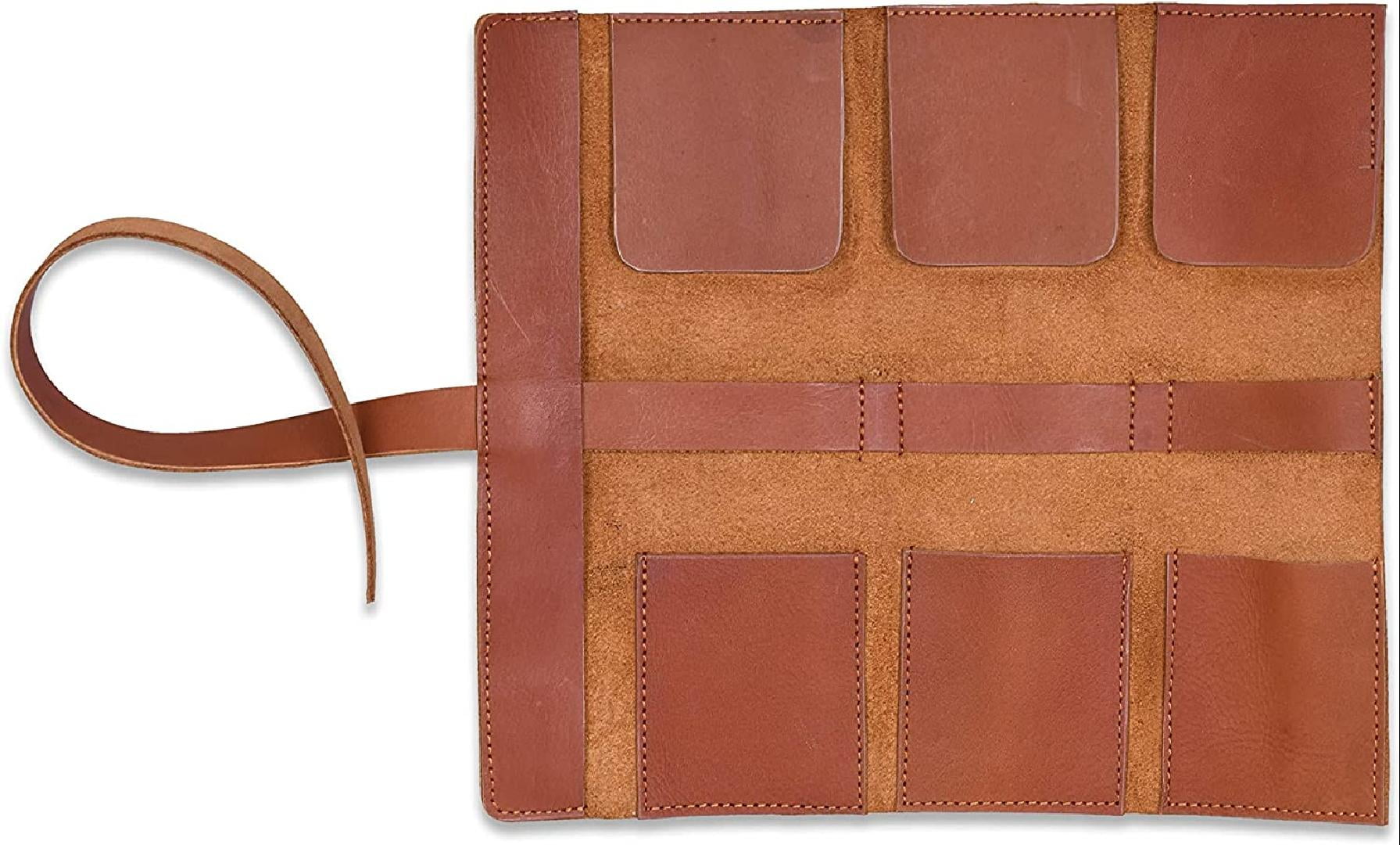 Leather Handmade Pen & Pencil Case Leather Roll Up Art, Stationary