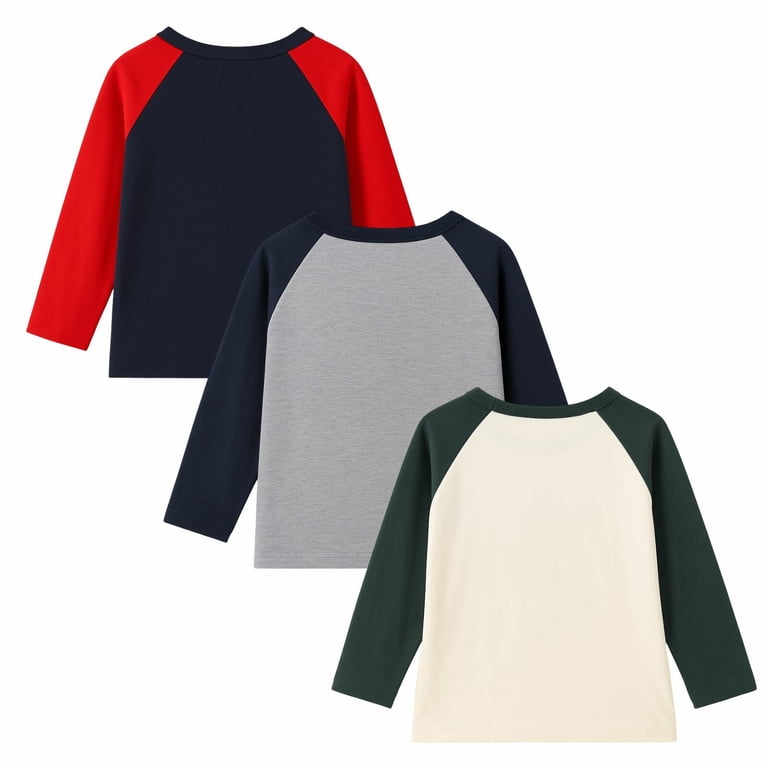Hileelang Toddler Boys' 3-Pack Cotton Long Sleeve Graphic Tees photo 5