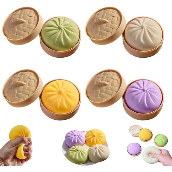 4 PCS Giant Glitter Dumpling, Giant Dumpling Squishy, Mega Rainbow Dumplings, Large Stress Relief Sensory Ball, Anxiety Relief Fidget, Soft Squeeze Decompression Dough（Big）