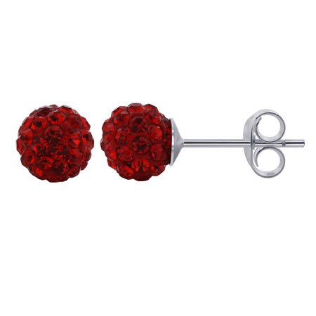 - Gem Avenue 925 Sterling Silver 6mm Round Crystal Ball Stud Earrings