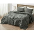 thumbnail image 2 of Chezmoi Collection Glen 3-Piece Crescent Stitched Quilt Set, Oversized King Size, Dark Gray, Rayon Derived from Bamboo & Polyester Blended, Soft Breathable Cooling Bedspread for Hot Sleepers, 2 of 9