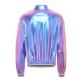 thumbnail image 4 of Eandarui Women Sparkly Bomber Jacket Metallic Holographic Front Zipper Shiny Baseball Jacket Coat Blue 3XL, 4 of 7