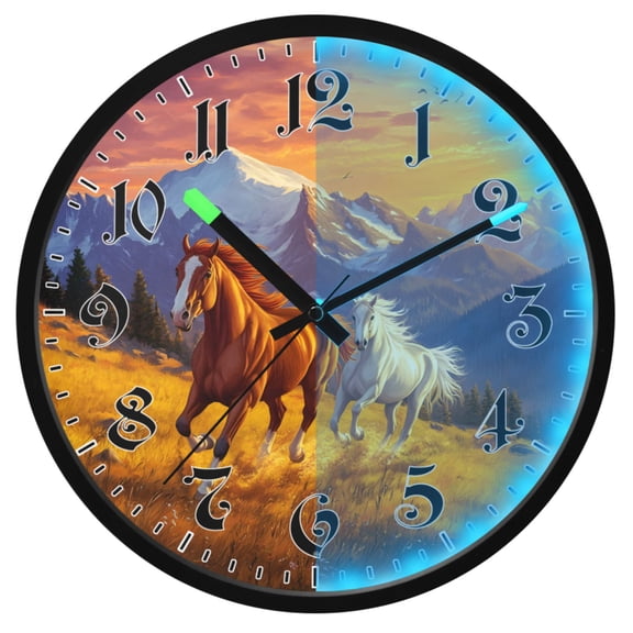 Ryvnso Sunset Running Horses1 12 Inch Night Light Wall Clock Luminous Silent Battery Operate Clocks
