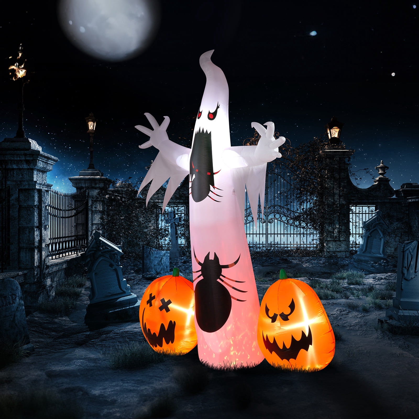 11.8 FT Halloween Inflatable Ghost Spider Pumpkin Decoration with LED Lights, Giant Blow-Up Yard Decor for Parties Quick-Inflate Includes Stakes/Ropes