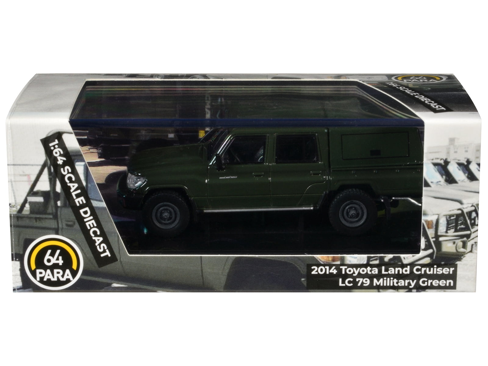 2014 Toyota Land Cruiser LC 79 with Camper Shell Military Green 1/64 Diecast Model Car by Paragon
