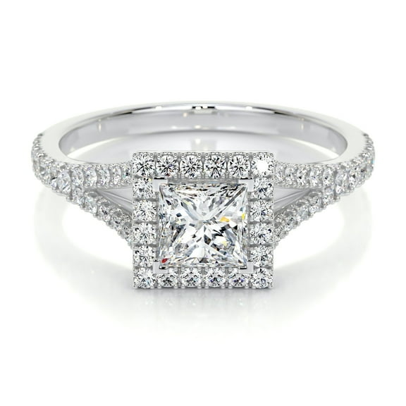 Blue Jewel 1.7 Ct VVS1/D Princess Cut Lab Created Simulated Diamond Rings for Women's - 14K White Gold Plated Rings for Women's - Halo Diamond Rings for Women's - Eternity Rings for Her