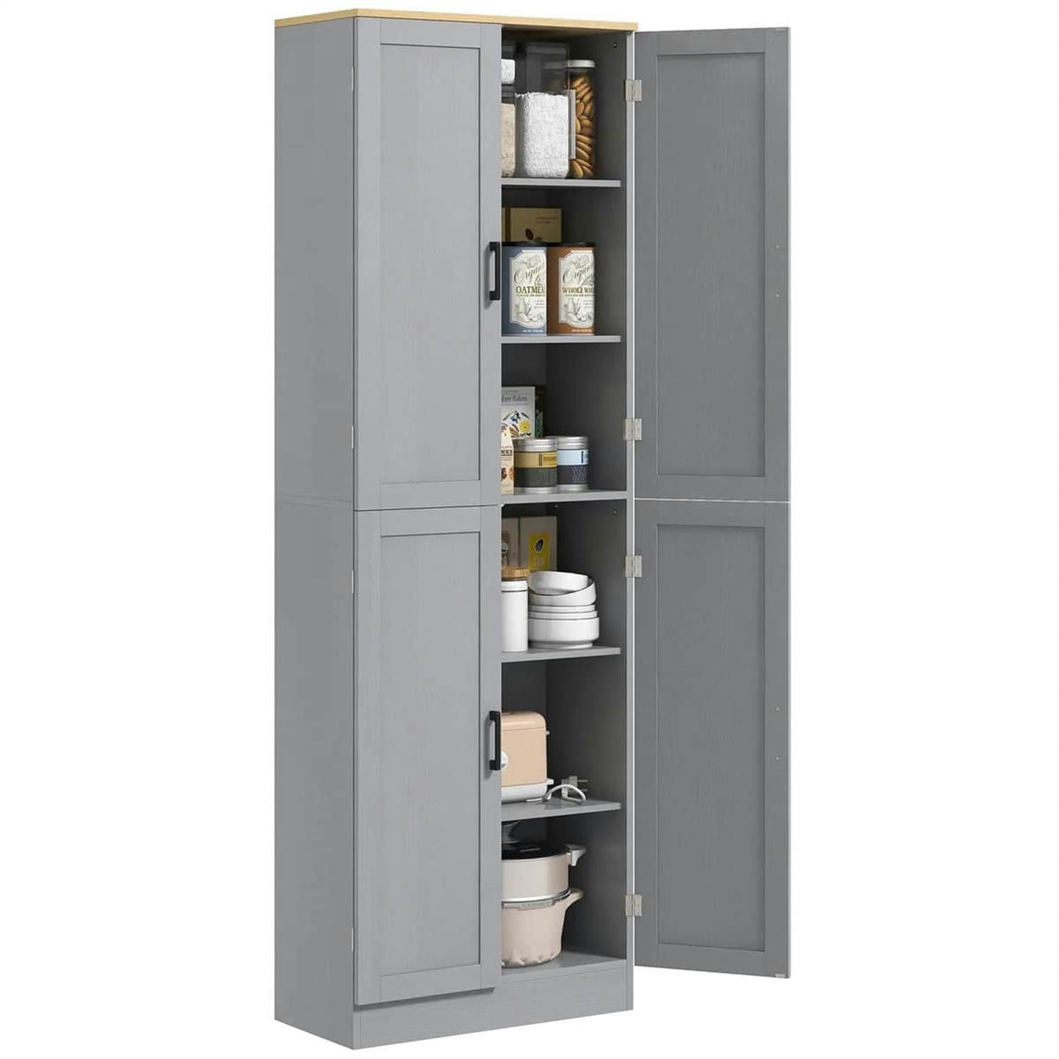 Demi Bonn 67" Freestanding Kitchen Pantry, 4-Door Cabinet with Adjustable Shelves & Doors for Modern Kitchen, Gray