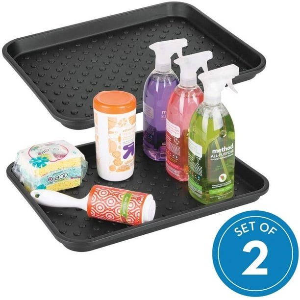 Plastic Under the Sink Drip Protector Tray for Kitchen Cabinet, Bathroom, Entryways, Office, Mudroom, College Dorm, Set of 2, Black