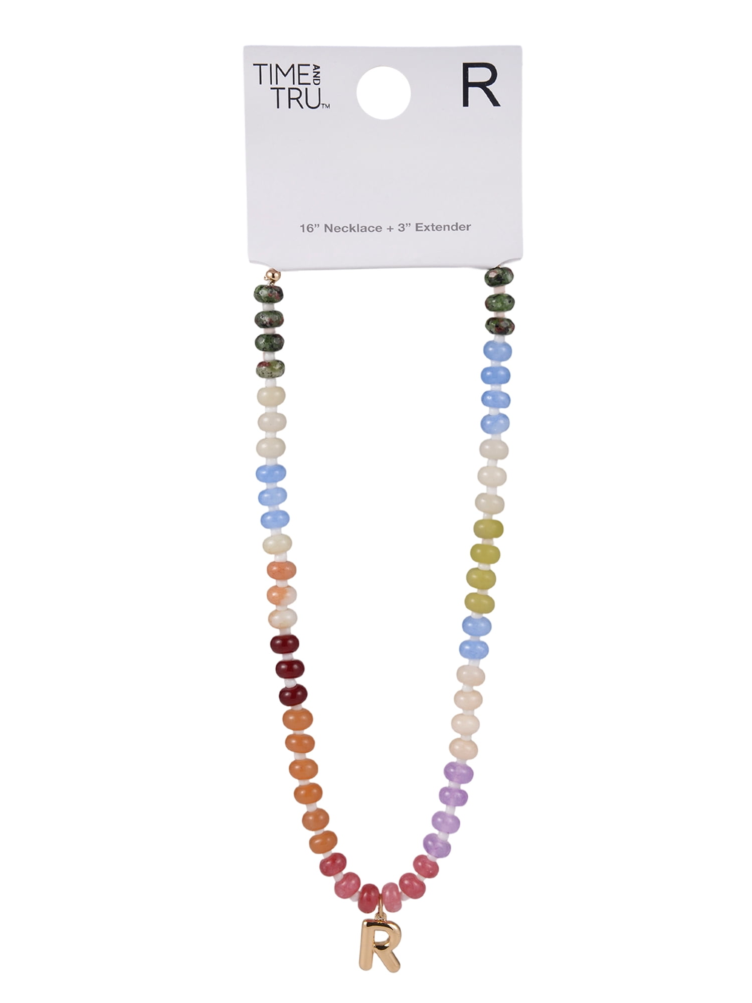 Time and Tru Goldtone Multicolored Bead Initial "R" Necklace