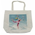 thumbnail image 1 of Circus Shopping Bag, Graphic Circus Performer Woman Juggling with Balls Standing on Wire as Blindfolded, Eco-Friendly Reusable Bag for Groceries Beach and More, 15.5" X 14.5", Cream, by Ambesonne, 1 of 2
