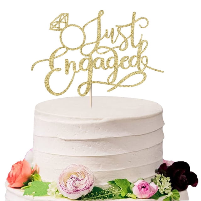 Cake topper sodasos Just Engaged con brillo dorado