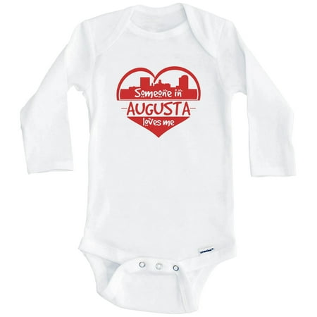 

Someone in Augusta Loves Me Augusta Georgia Skyline Heart One Piece Baby Bodysuit (Long Sleeve) 0-3 Months White