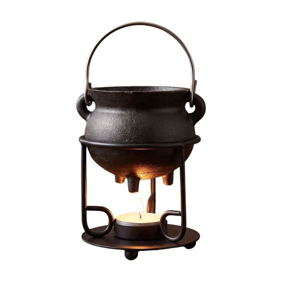ALORINA Halloween Cauldron Tealight Candle Holder, Black Cast Iron Wax Melt Burner with Stand, Gothic Kitchen Decor for Living Room and Patio
