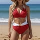 thumbnail image 1 of Traje de baño de 2 piezas para mujer, trajes de baño para mujer, traje de baño bikini de color liso con braguita reforzada, almohadilla en el pecho y tira en el cuello sin refuerzo de acero, traje de, 1 of 6