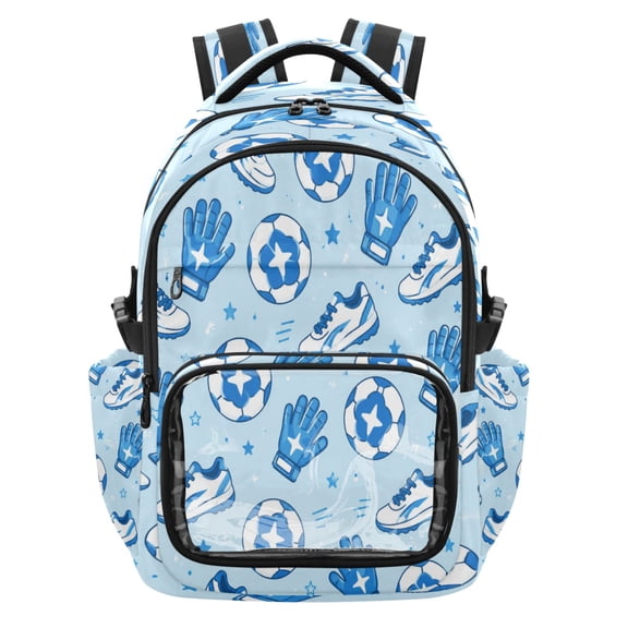 Qxltty Soccer Gloves Backpack School Bookbag with Clear PVC Front Pocket, Laptop Compartment, Water Resistant Travel Daypack for Students