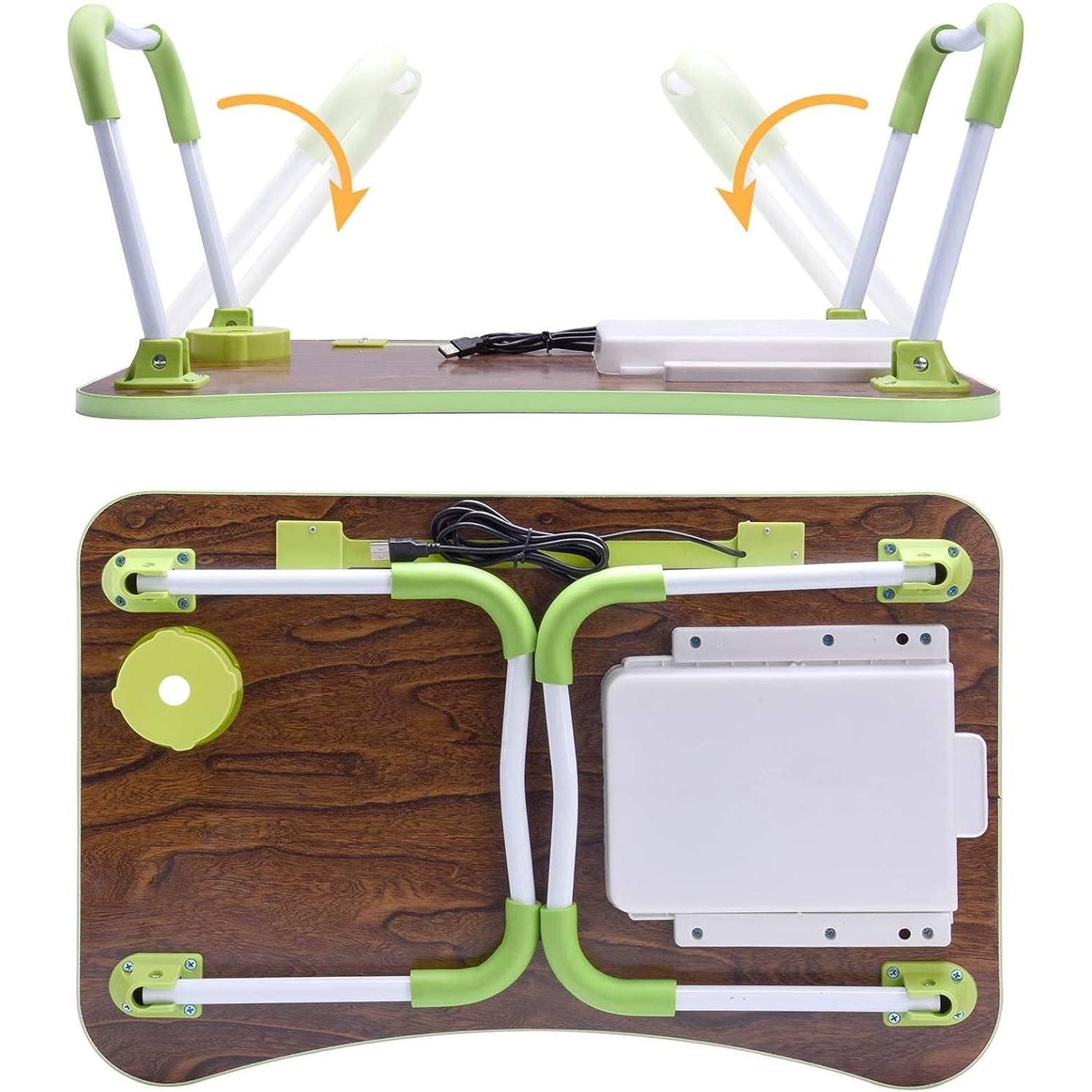 Lap Desk with Tablet Slot, Foldable Laptop Table with Storage Drawer for Bed，Portable Bed Desk for Laptop, Computer Tray with Cup Holder Notebook Stand Reading Holder for Couch Floor, Green