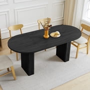 70.8 Inch Dining Table for 4-6 People, Oval Kitchen Table with Wood Strip Base, Modern Farmhouse Large Round Dining Room Tables for Kitchen Living Room (Natural)
